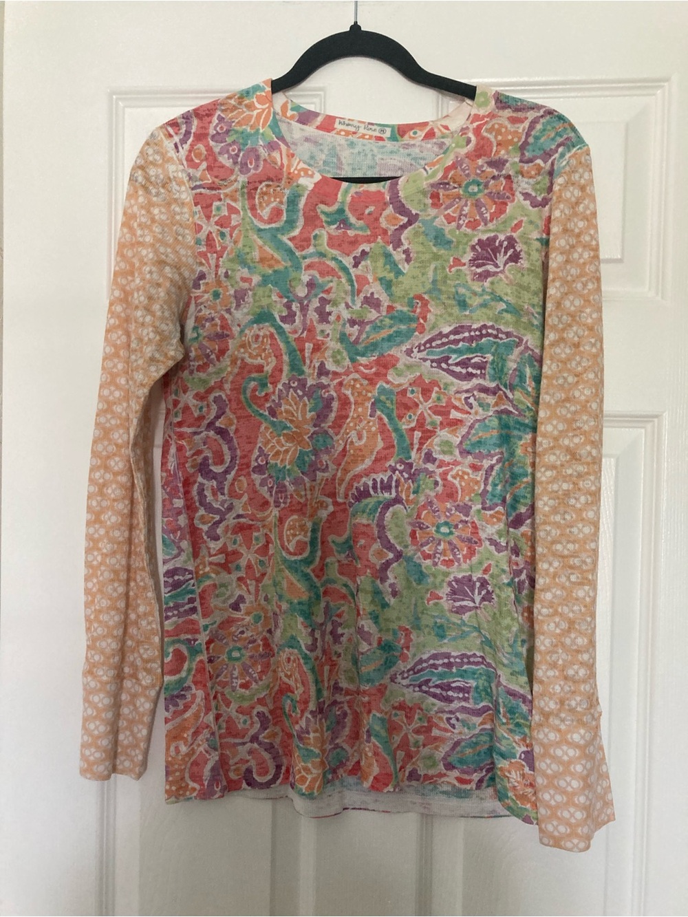 Whimsy Rose Bright Paisley Long-Sleeve Waffle Tee, Size Medium